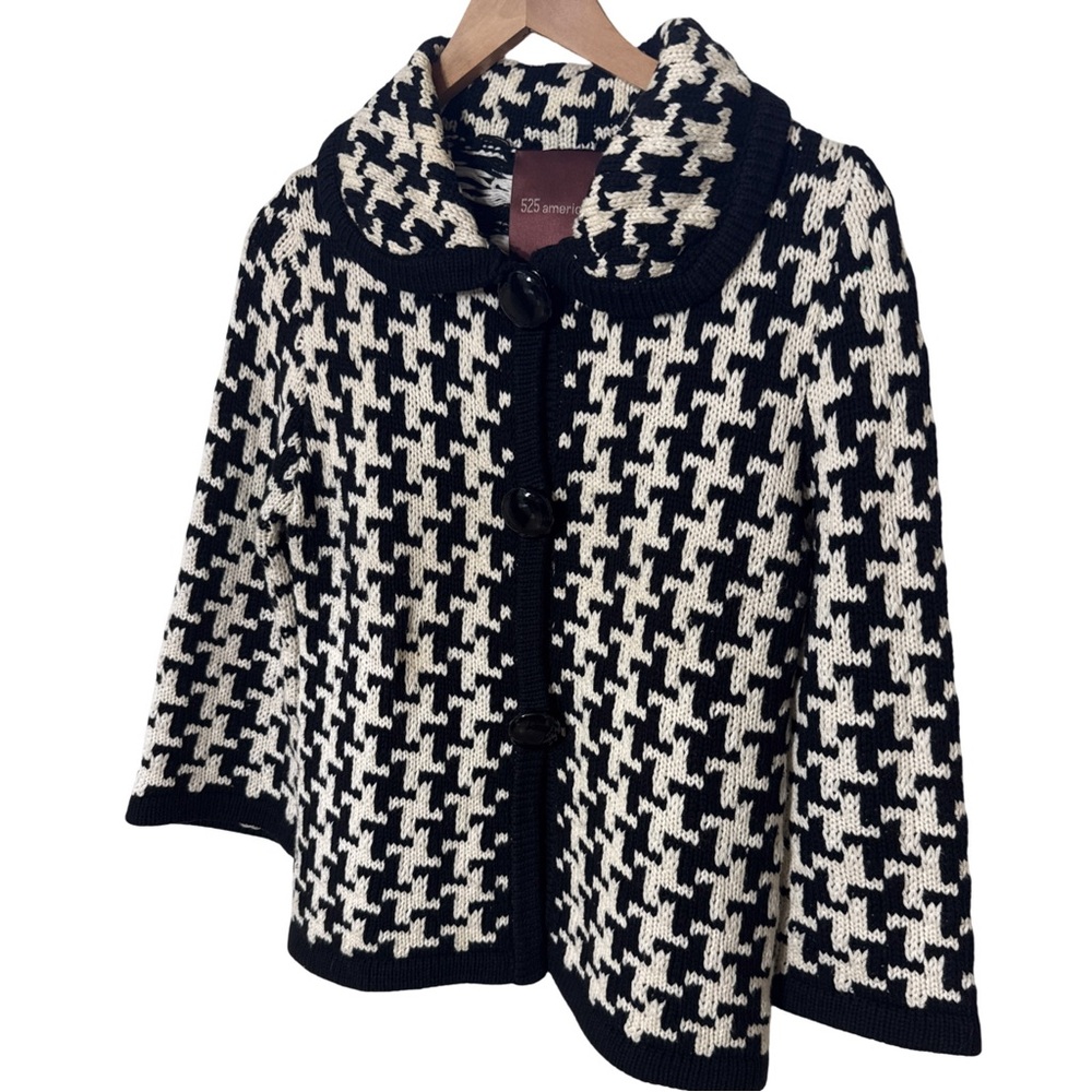 525 AMERICA  Black and White Houndstooth Sweater Jacket Size Small - Picture 2 of 7